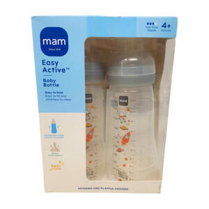 MAM Easy Active Bottle 11 oz (2-Count), Fast Flow Bottles with Silicone Nipples,